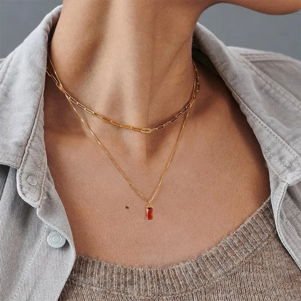 Dainty Gold Birthstone Necklaces for Women Non Tarnish, 14K Trendy Blue Green Cubic Zirconia Emerald Pendant Charm Gold Necklaces Birthday Gifts for Women Waterproof Jewelry