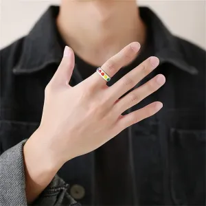Dainty Love Heart Rainbow Enameled LGBT Pride Band Rings Chuky Thick Stainless Steel Statement Promise Engagement Eternity Couple Rings Love is Love Finger Knuckle Rings Boyfriend Girlfriend Xmas Wedding Birthday Gifts