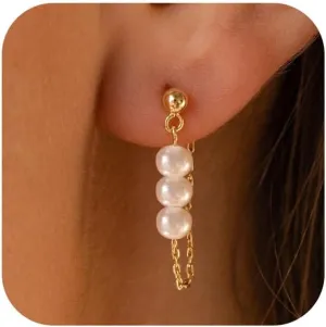 Dangle Earrings for Women, Dainty CZ Drop Earring 14K Gold Plated Long Chain Earring Cute Gold Earrings for Wonen Trendy Hypoallergenic Formal Prom Gold Jewelry Womens