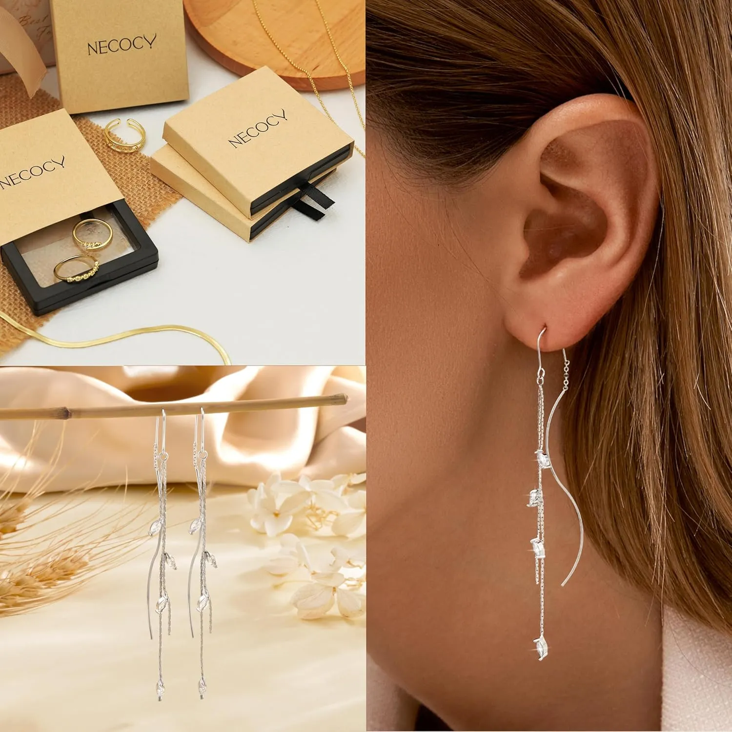 Dangle Earrings for Women Dainty Long Hanging Gold/Silver Chain Earrings Trendy Hypoallergenic Dangling CZ/Pearl Threader Earrings for Women Jewelry
