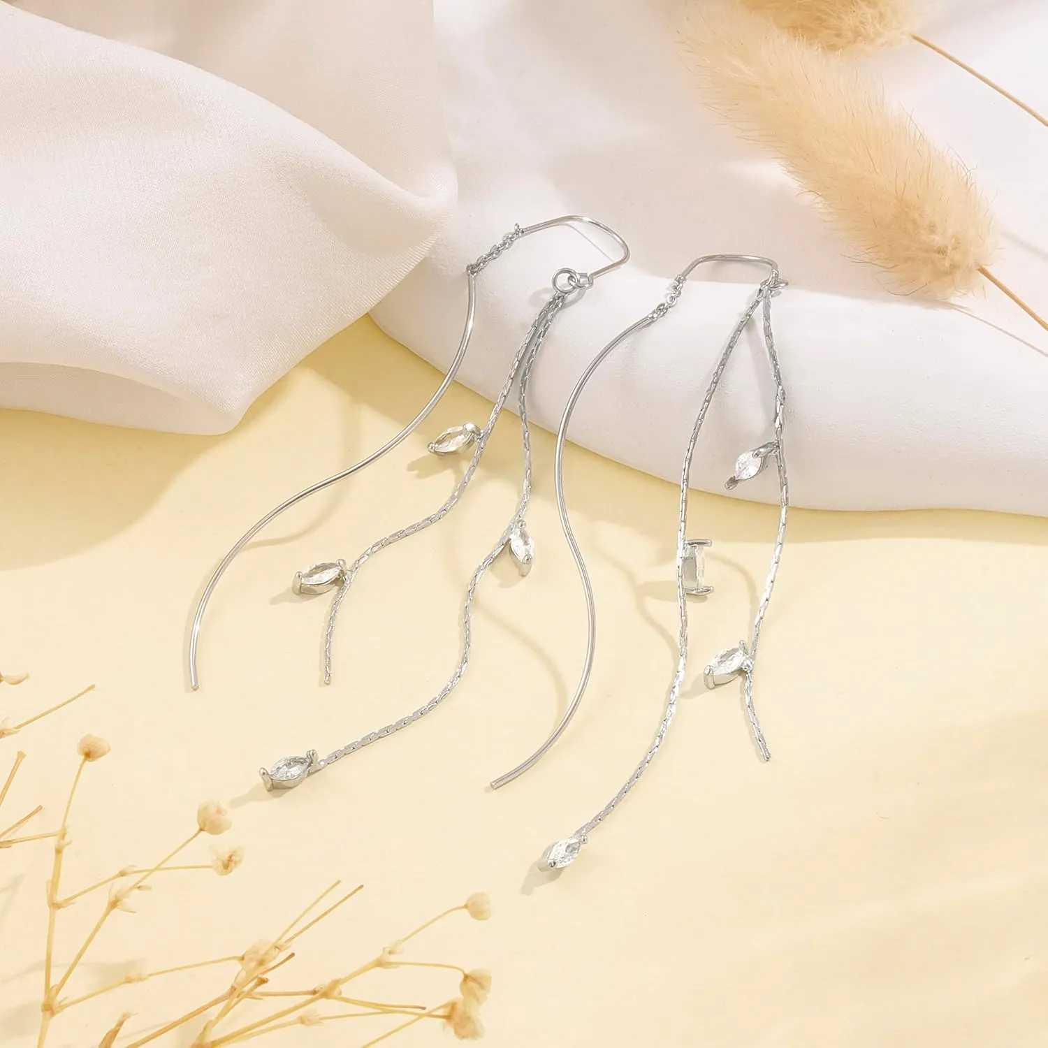Dangle Earrings for Women Dainty Long Hanging Gold/Silver Chain Earrings Trendy Hypoallergenic Dangling CZ/Pearl Threader Earrings for Women Jewelry