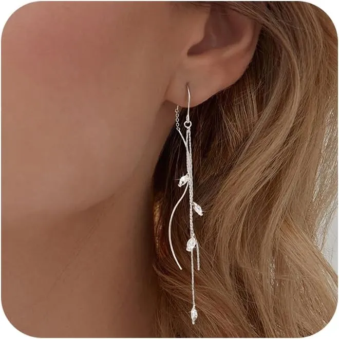 Dangle Earrings for Women Dainty Long Hanging Gold/Silver Chain Earrings Trendy Hypoallergenic Dangling CZ/Pearl Threader Earrings for Women Jewelry