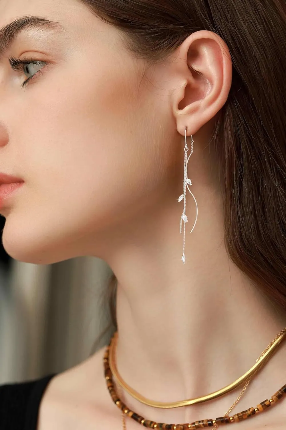 Dangle Earrings for Women Dainty Long Hanging Gold/Silver Chain Earrings Trendy Hypoallergenic Dangling CZ/Pearl Threader Earrings for Women Jewelry