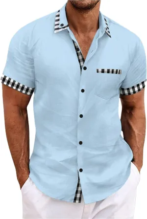 De Vestir para Short Sleeve Button Down Men Lapel Down Shirt Men's Pocket Lapel Short Shirt Tropical Casual Summer
