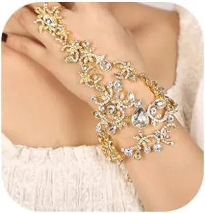 Denifery Rhinestones Finger Ring Bracelet Hand Chain Bracelets with Ring Slave Bracelets Boho Bangle Bracelets Wedding Hand Harness Hand Accessories for Women