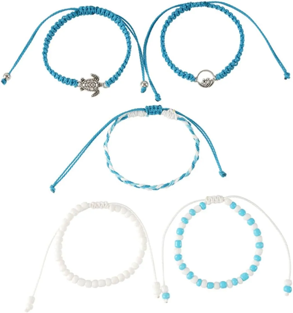 Didiseaon Unique Beach Anklets 5pcs Braided Bracelets Fashion Wrist Rope for Women Teen Girls
