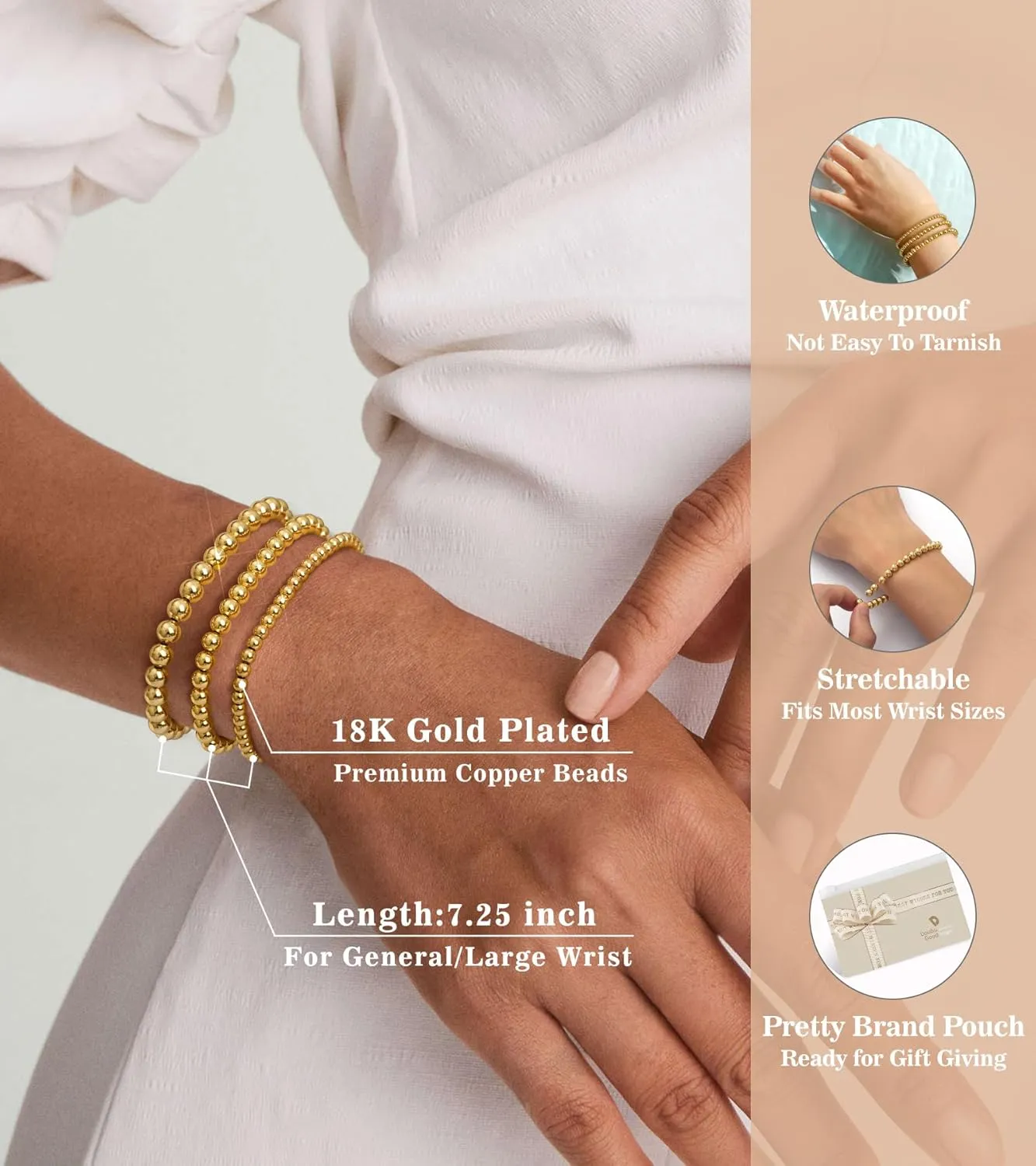 doubgood Gold Bracelets for Women, 18K Gold Plated Beaded Bracelet Sets Stackable Jewelry for Mother's Day Valentines Gifts