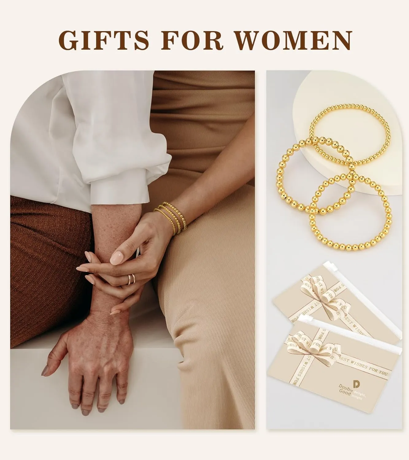 doubgood Gold Bracelets for Women, 18K Gold Plated Beaded Bracelet Sets Stackable Jewelry for Mother's Day Valentines Gifts
