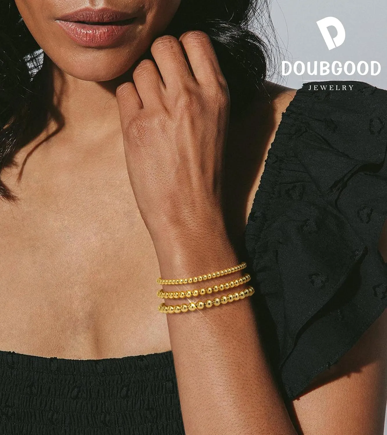 doubgood Gold Bracelets for Women, 18K Gold Plated Beaded Bracelet Sets Stackable Jewelry for Mother's Day Valentines Gifts