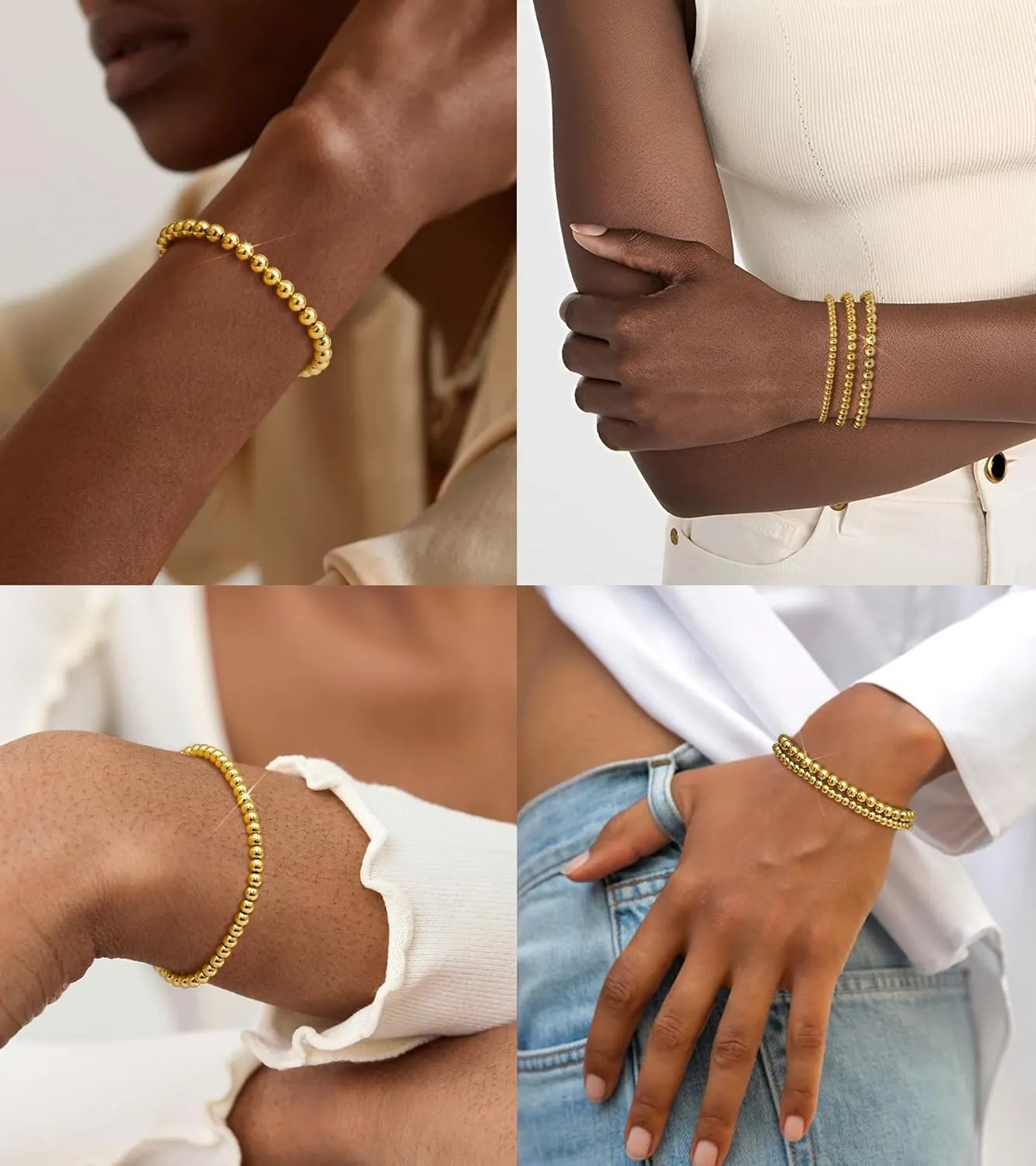 doubgood Gold Bracelets for Women, 18K Gold Plated Beaded Bracelet Sets Stackable Jewelry for Mother's Day Valentines Gifts