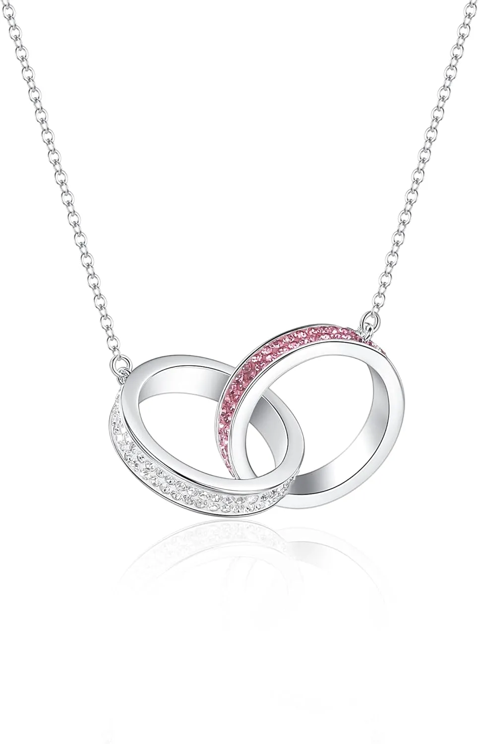 Double Ring Necklace, Silver Plated Crystal Necklace for Women Sparkly Christmas Necklace Fashion Jewelry Gift