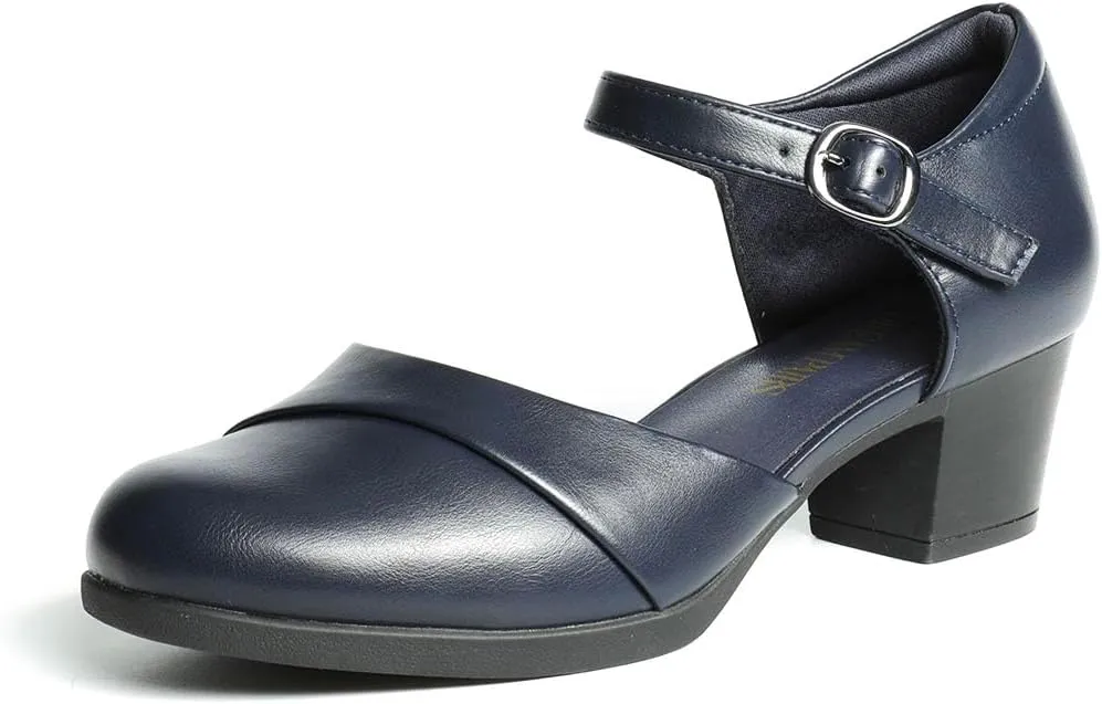 DREAM PAIRS Women's Dress Shoes Mary Janes Comfortable Low Block Heels Pumps Round Closed Toe Chunky Ankle Strap Shoes for Work Flight