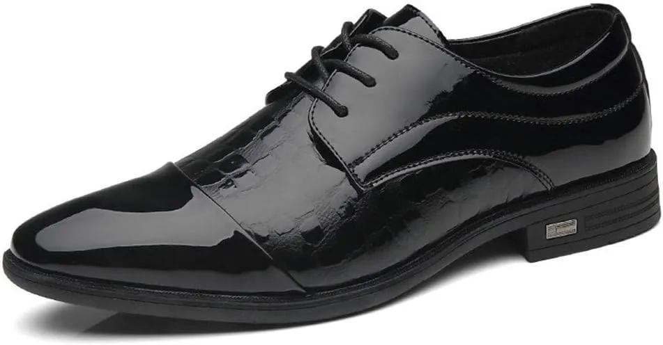 Dress Formal Shoes for Men Lace Up Crocodile Embossed Cap Toe Shoes Vegan Leather Non Slip Anti-Slip Block Heel Low Top Classic