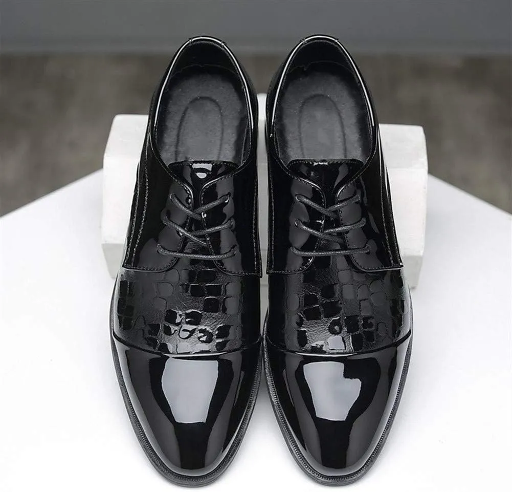 Dress Formal Shoes for Men Lace Up Crocodile Embossed Cap Toe Shoes Vegan Leather Non Slip Anti-Slip Block Heel Low Top Classic