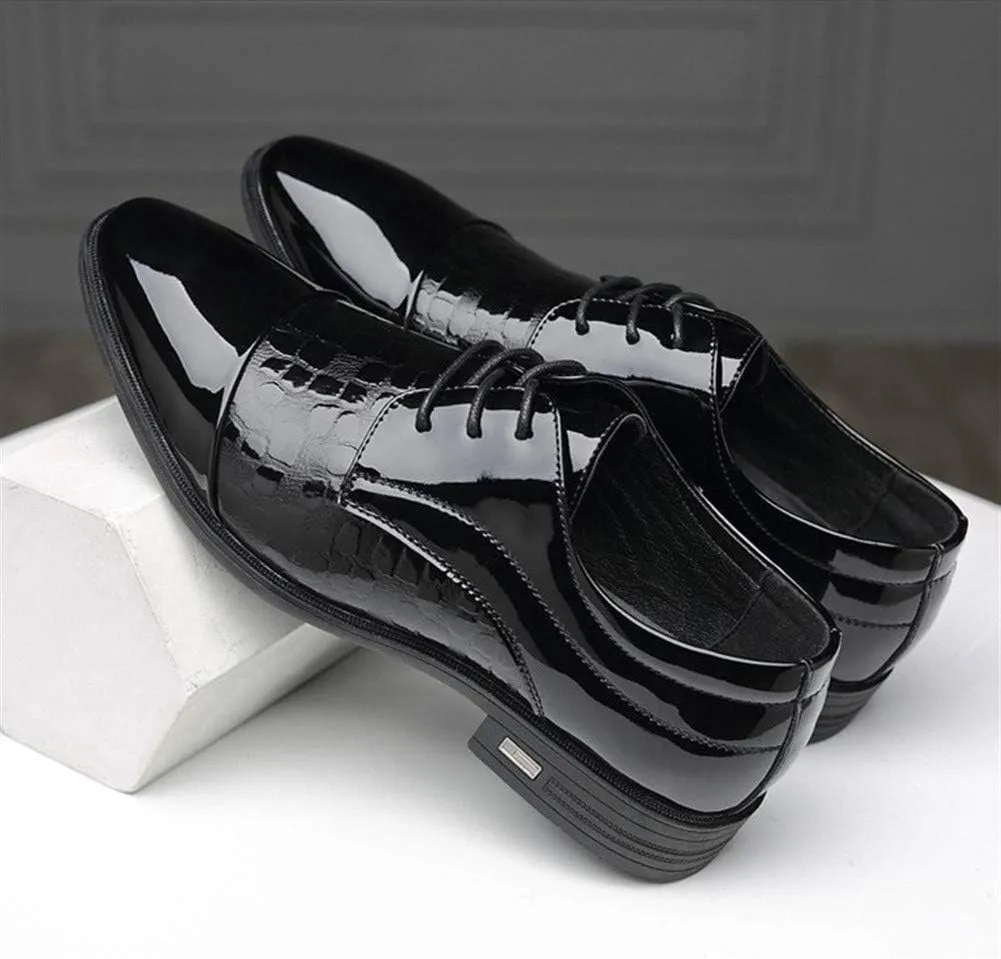 Dress Formal Shoes for Men Lace Up Crocodile Embossed Cap Toe Shoes Vegan Leather Non Slip Anti-Slip Block Heel Low Top Classic