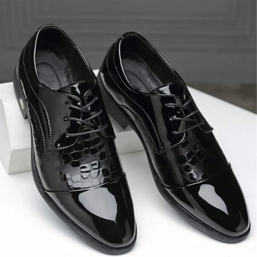 Dress Formal Shoes for Men Lace Up Crocodile Embossed Cap Toe Shoes Vegan Leather Non Slip Anti-Slip Block Heel Low Top Classic