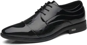 Dress Formal Shoes for Men Lace Up Crocodile Embossed Cap Toe Shoes Vegan Leather Non Slip Anti-Slip Block Heel Low Top Classic