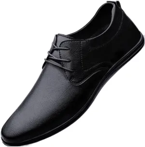 Dress Formal Shoes for Men Lace Up Round Toe Solid Color Vegan Leather Non Slip Rubber Sole Slip Resistant Low Top Anti-Slip Classic
