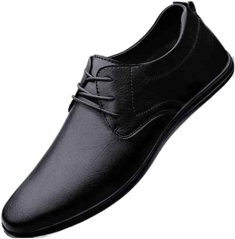 Dress Formal Shoes for Men Lace Up Round Toe Solid Color Vegan Leather Non Slip Rubber Sole Slip Resistant Low Top Anti-Slip Classic