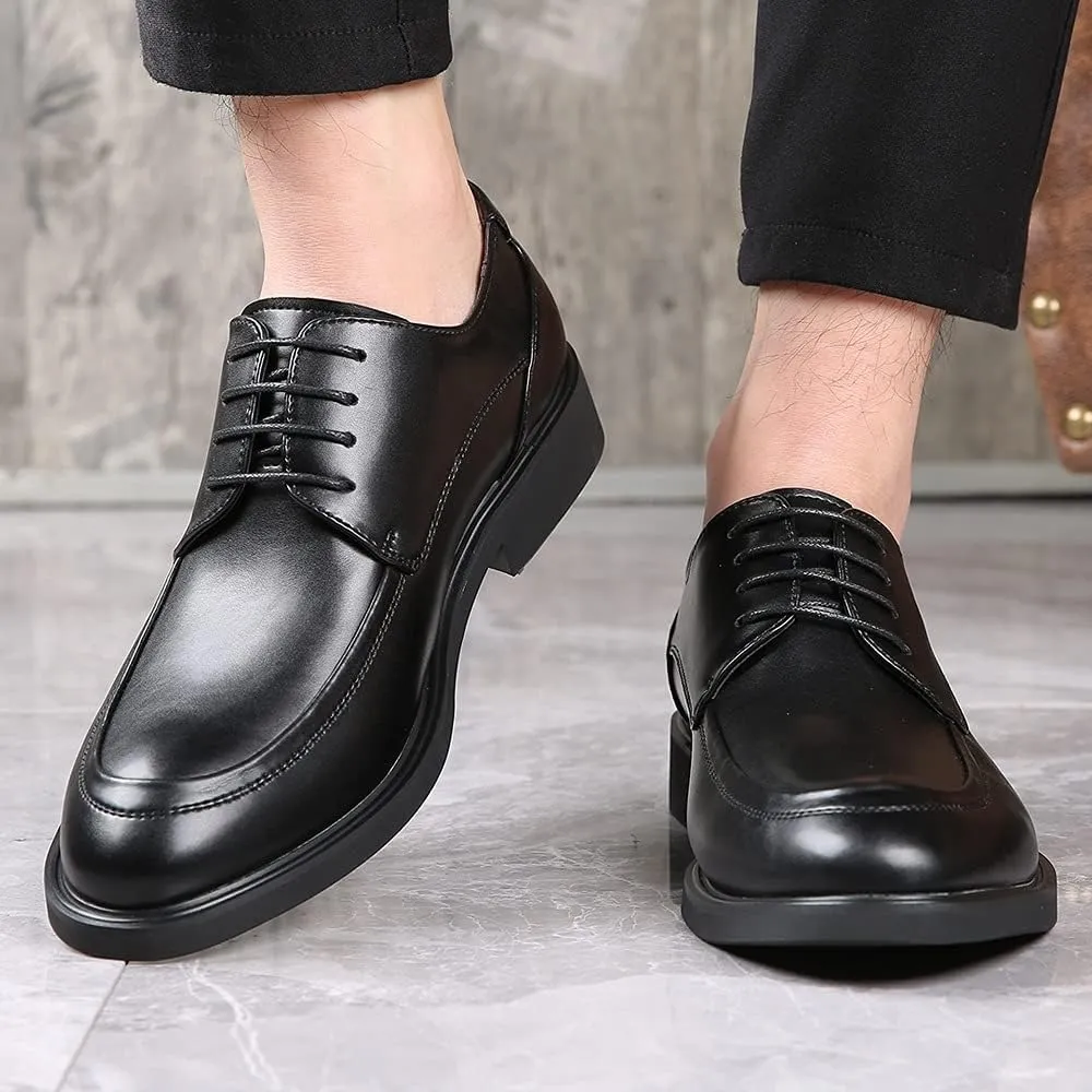 Dress Oxford for Men Lace Up Derby Shoes Apron Toe Burnished Toe Vegan Leather Block Heel Non Slip Anti-Slip Business
