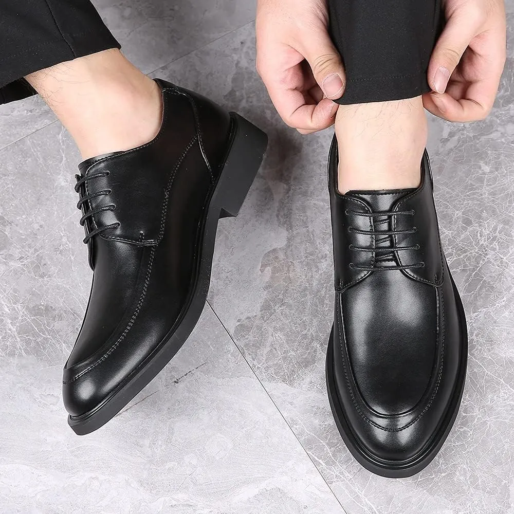 Dress Oxford for Men Lace Up Derby Shoes Apron Toe Burnished Toe Vegan Leather Block Heel Non Slip Anti-Slip Business
