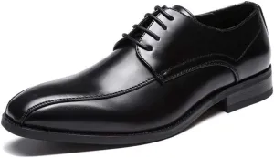 Dress Oxford Shoes for Men Lace Up Bike Toe Derby Shoes Vegan Leather Slip Resistant Rubber Sole Non Slip Classic