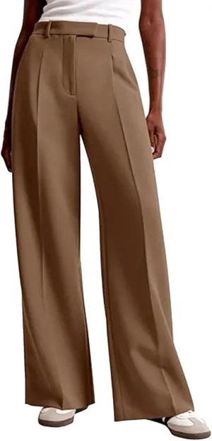 Dress Pants for Women Elastic Waist Loose Wide Leg Work Pants High Waisted Casual Business Office Trousers with Pockets