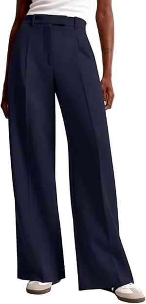 Dress Pants for Women Elastic Waist Loose Wide Leg Work Pants High Waisted Casual Business Office Trousers with Pockets