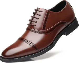 Dress Shoes for Men Lace Up Cap Toe Round Burnished Toe Vegan Leather Non Slip Rubber Sole Block Heel Anti-Slip Slip Resistant Prom (Color : Brown, Size : 11.5)