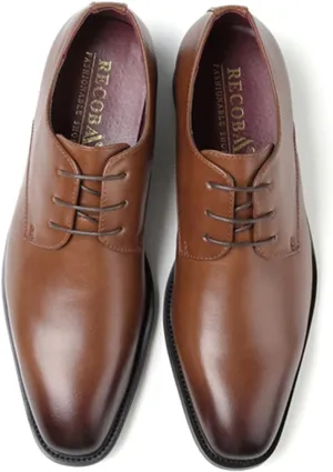 Dress Shoes for Men Lace Up Derby Shoes Black Burnished Toe Vegan Leather Anti-Slip Non Slip Block Heel Low Top Slip Resistant Prom (Color : Brown, Size : 7.5)