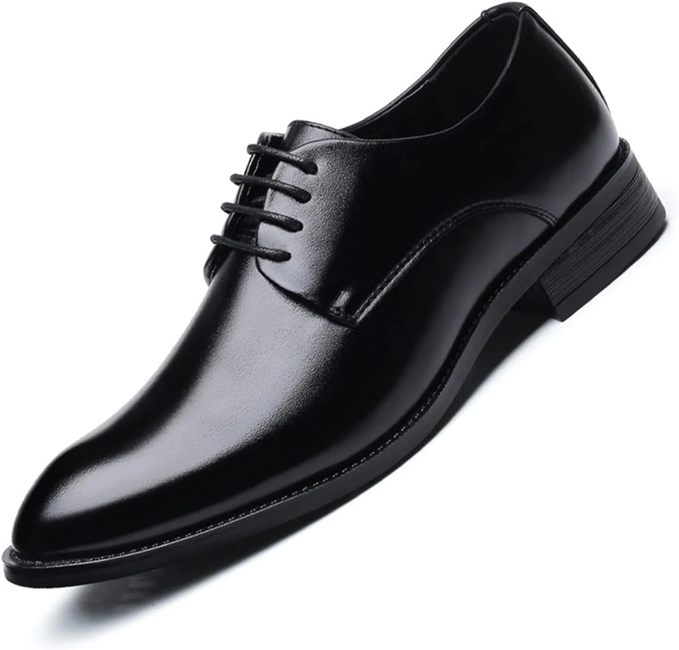Dress Shoes for Men Lace Up Derby Shoes Burnished Toe Vegan Leather Non Slip Block Heel Rubber Sole Slip Resistant Classic (Color : Black, Size : 8)