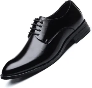 Dress Shoes for Men Lace Up Derby Shoes Burnished Toe Vegan Leather Non Slip Block Heel Rubber Sole Slip Resistant Classic (Color : Black, Size : 8)