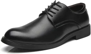 Dress Shoes for Men Lace Up Derby Shoes Round Toe Vegan Leather Non Slip Resistant Anti-Slip Block Heel Classic (Color : Black, Size : 7.5)