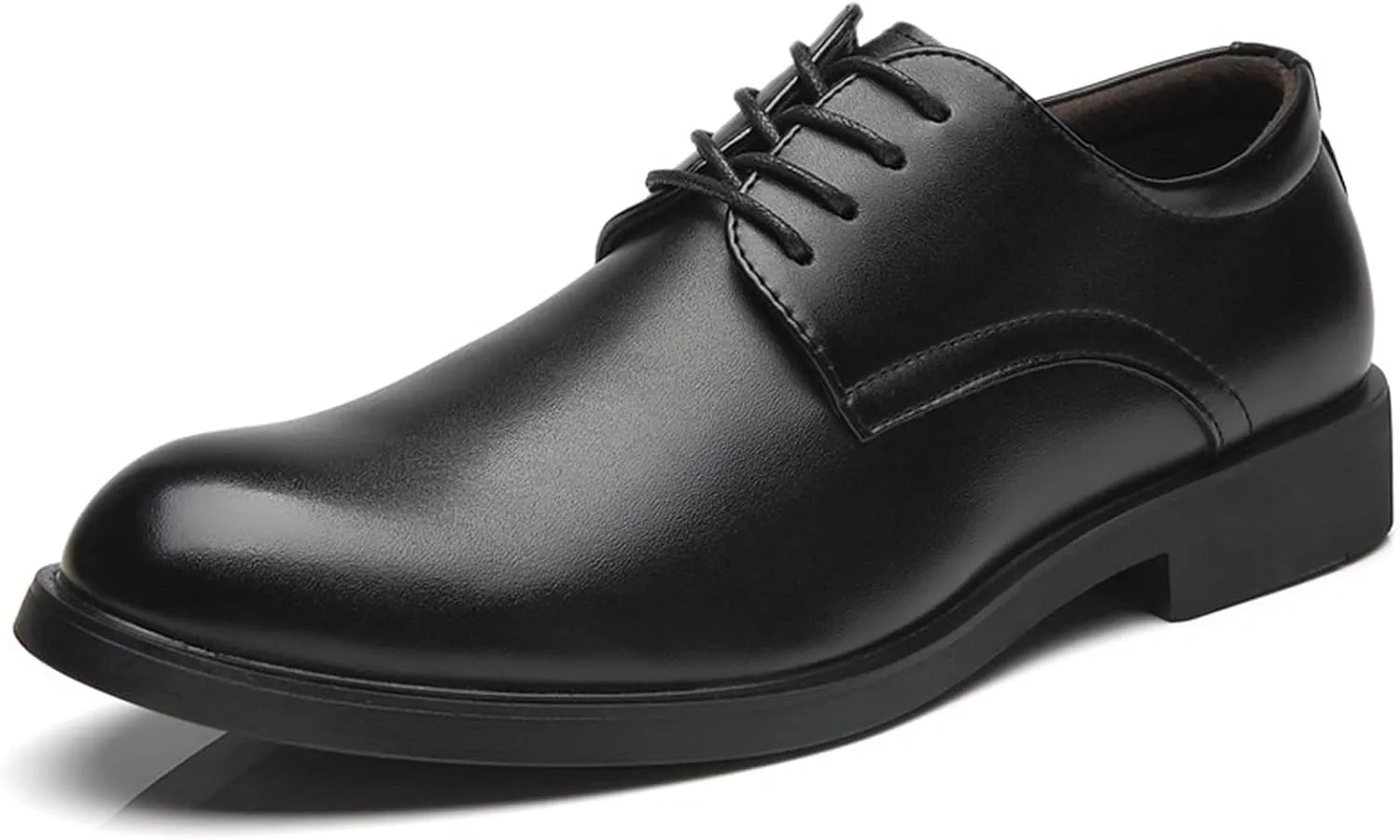 Dress Shoes for Men Lace Up Derby Shoes Round Toe Vegan Leather Non Slip Resistant Anti-Slip Block Heel Classic (Color : Black, Size : 7.5)