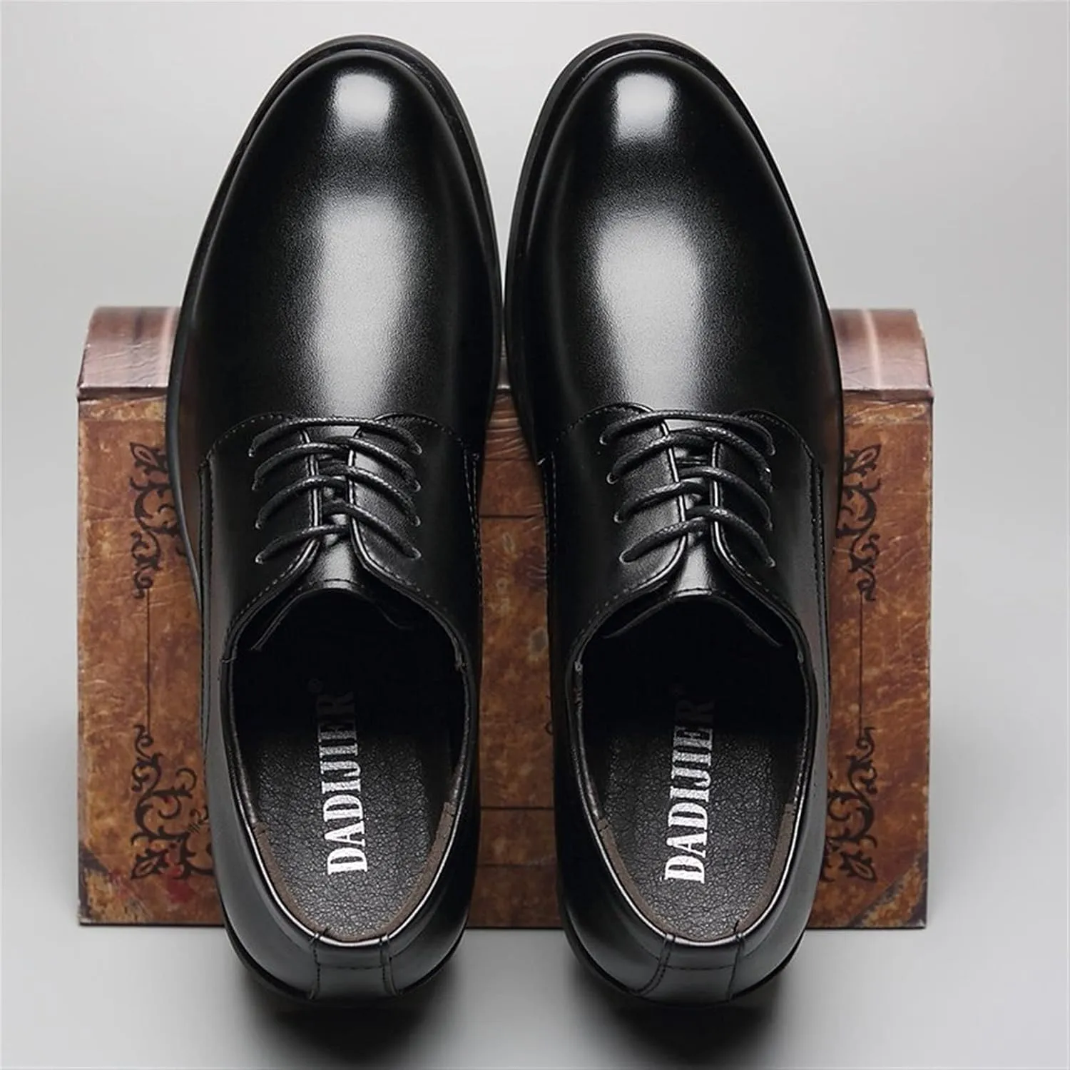 Dress Shoes for Men Lace Up Derby Shoes Round Toe Vegan Leather Non Slip Resistant Anti-Slip Block Heel Classic (Color : Black, Size : 7.5)