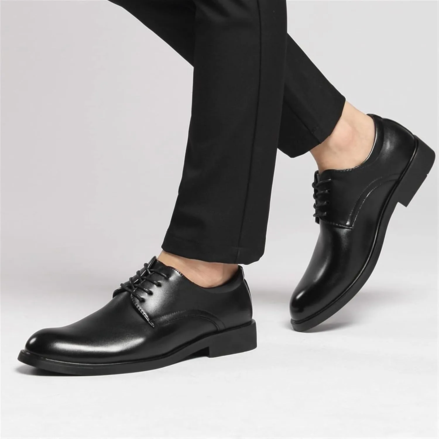 Dress Shoes for Men Lace Up Derby Shoes Round Toe Vegan Leather Non Slip Resistant Anti-Slip Block Heel Classic (Color : Black, Size : 7.5)