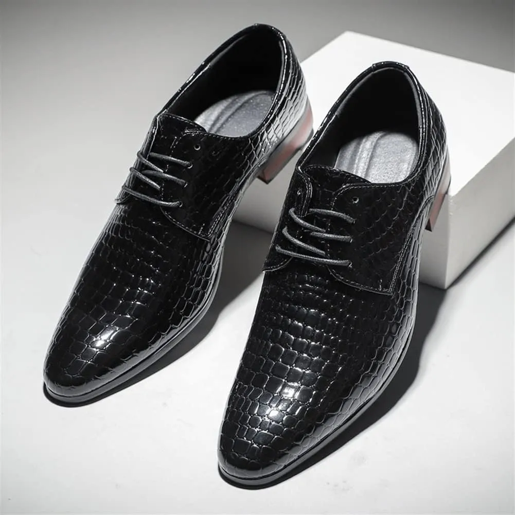 Dress Shoes for Men Lace Up Round Toe Crocodile Embossed Derby Shoes Vegan Leather Low Top Slip Resistant Rubber Sole Non Slip Business (Color : Black, Size : 6.5)