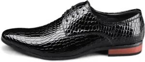 Dress Shoes for Men Lace Up Round Toe Crocodile Embossed Derby Shoes Vegan Leather Low Top Slip Resistant Rubber Sole Non Slip Business (Color : Black, Size : 6.5)