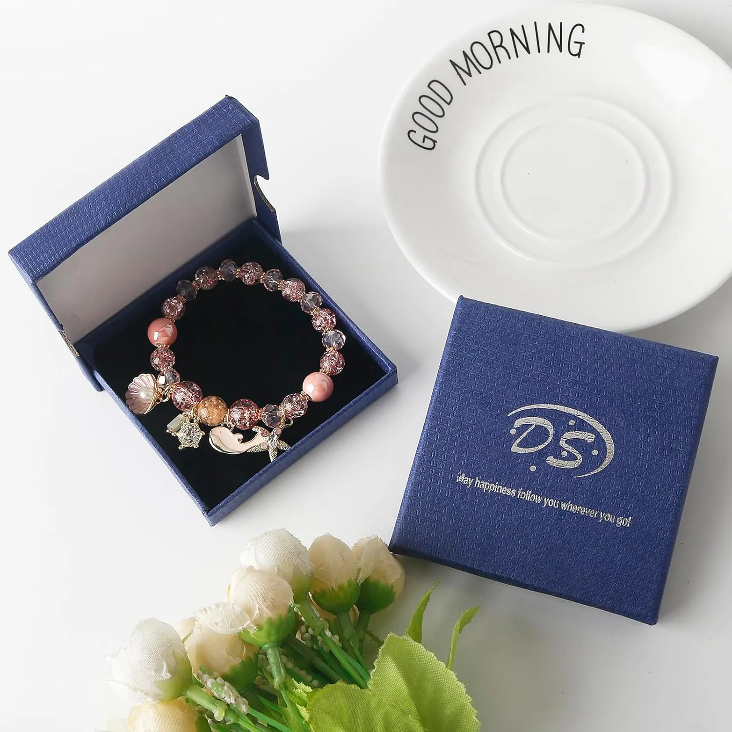 DS 4PCS Beaded Charm Bracelets for Teen Girls Dainty cute cartoon Crystal Beads Pearl Bracelets anklets set for woman and girls Adjustable Stretch bracelet birthday Gift For Friends