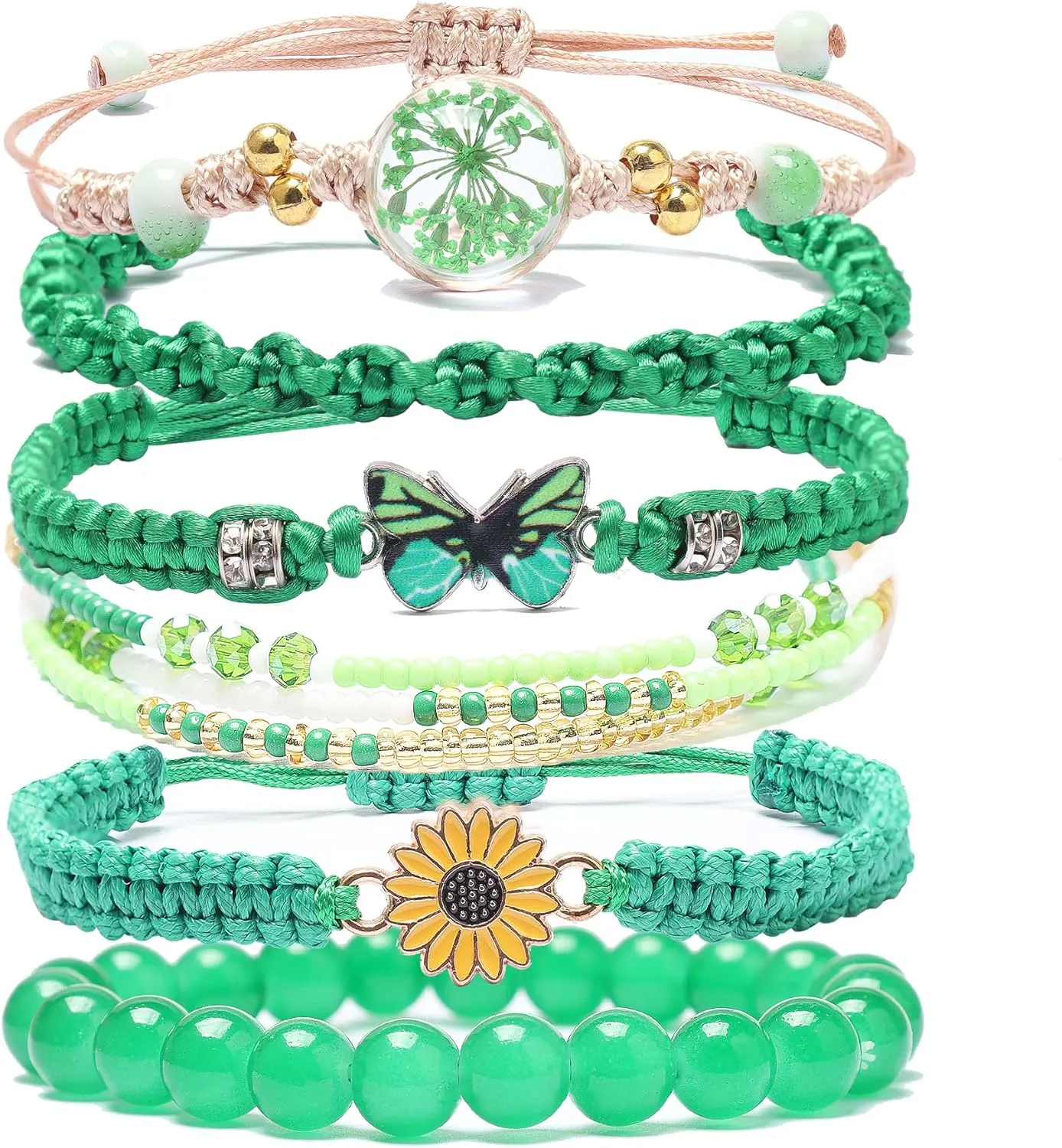 DS 6PCS String beads Charm Bracelets for Teen Girls Handmade Braided Rope Butterfly daisies Eternal flower Boho Surfer Bracelet for women Adjustable friendship Stretch birthday jewelry Gift Friends