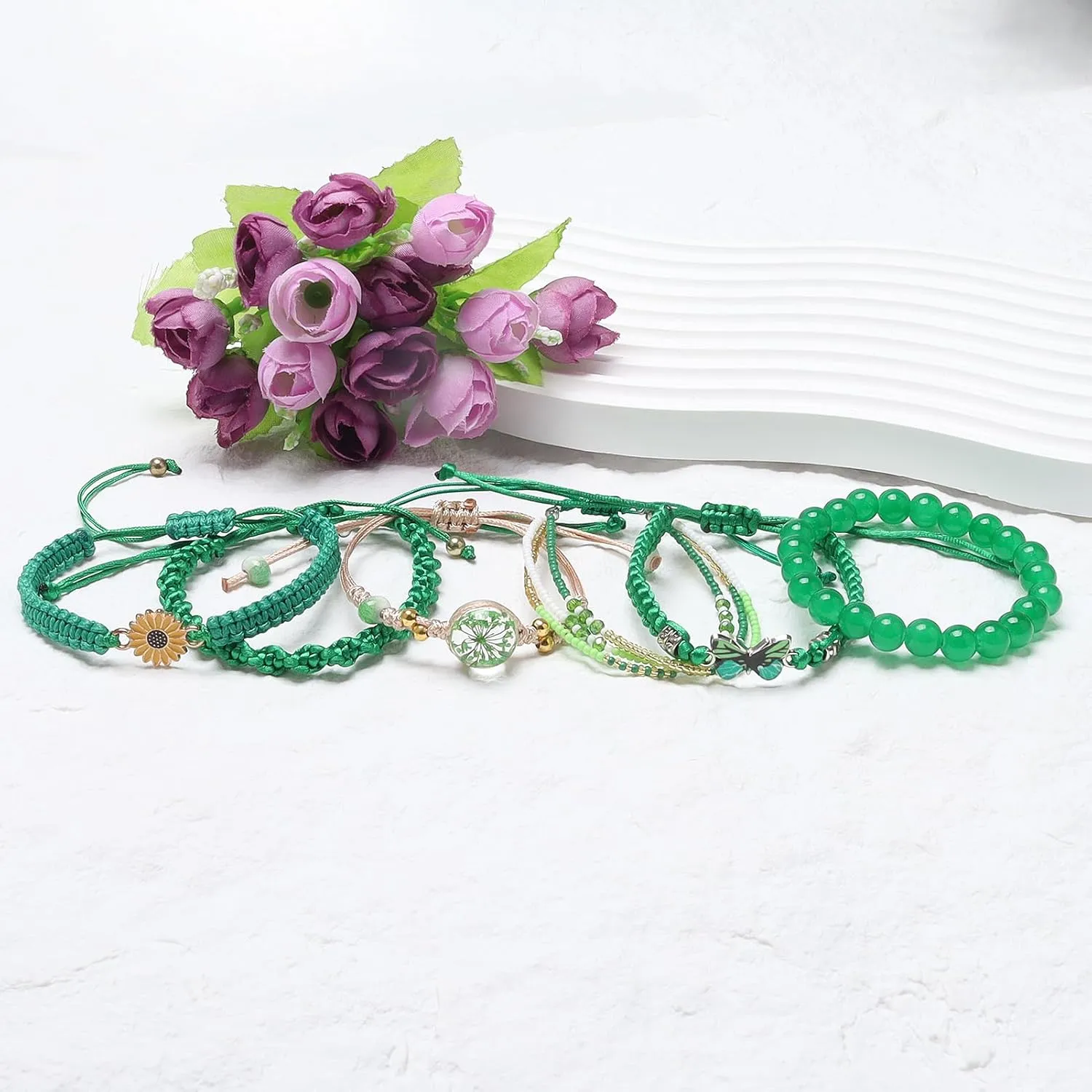 DS 6PCS String beads Charm Bracelets for Teen Girls Handmade Braided Rope Butterfly daisies Eternal flower Boho Surfer Bracelet for women Adjustable friendship Stretch birthday jewelry Gift Friends