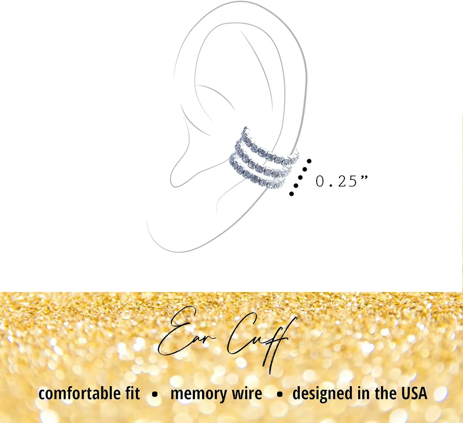 Ear Cuff  Earring Cuffs for Women  925 Sterling Silver Plated or 14K Gold Plated - Cubic Zirconia Sparkling Round Huggie Ear Cuff Crawler Earrings  Clip On Cartilage