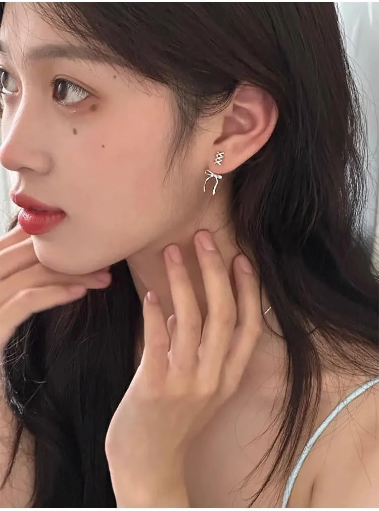 Ear Cuff Earrings for Women Bow Cartilage Non Piercing Earring Silver Earrings Clip On Earrings for Women Lightweight Hypoallergenic Hoop Earrings Fake Piercings for Women Teens Gifts
