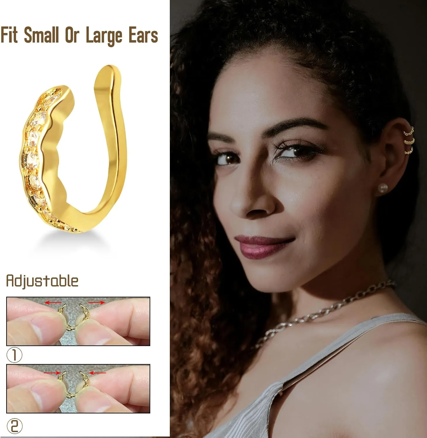 Ear Cuff Earrings for Women, Cuff Hoop Earrings Non Piercing, Cubic Zirconia Huggie Ear Cuff 14K Gold Plated Earrings, Clip On Cartilage Cuff Earrings