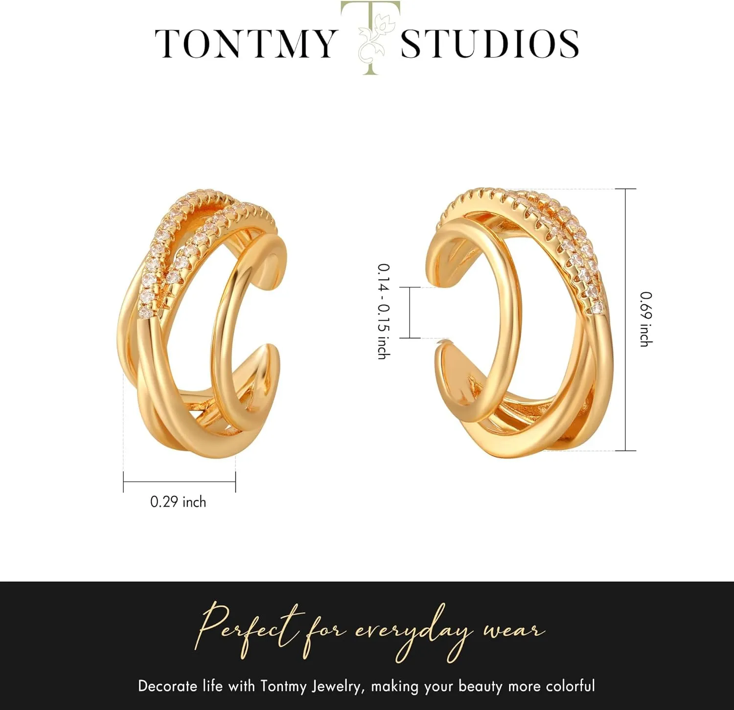 Ear Cuff Earrings for Women Non Piercing 14K Gold Plated Ears Clip on Cartilage Earrings Fake Earrings Handmade Hypoallergenic Jewelry - Pair of Twist Split Snake Earrings