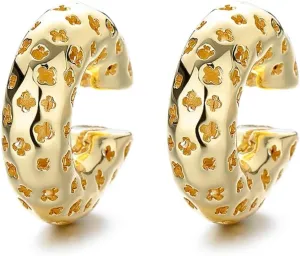 Ear Cuffs for Women/Non Piercing / 18k Gold Plated Stainless Steel Chunky/Ear Cartilage Clip/Copper Alloy/With a Perforated Design in the Shape of a Trefoil/Glam by Easy Shop Deals