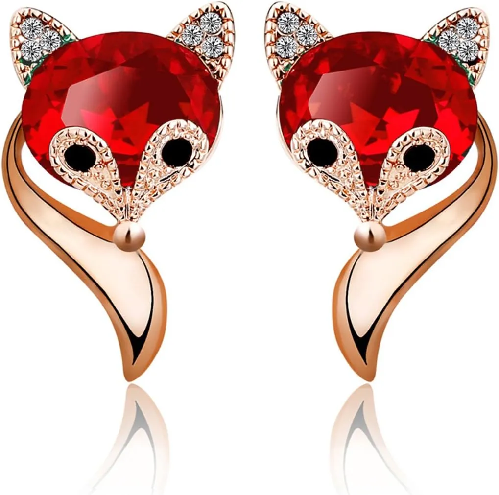 Earrings Studs Lovely Fox Created Crystal Earrings For women | Earrings for Women Trendy | Women's Jewelry Fashion Earrings | Cute Earings Fine Jewelry | Red Womens Earrings