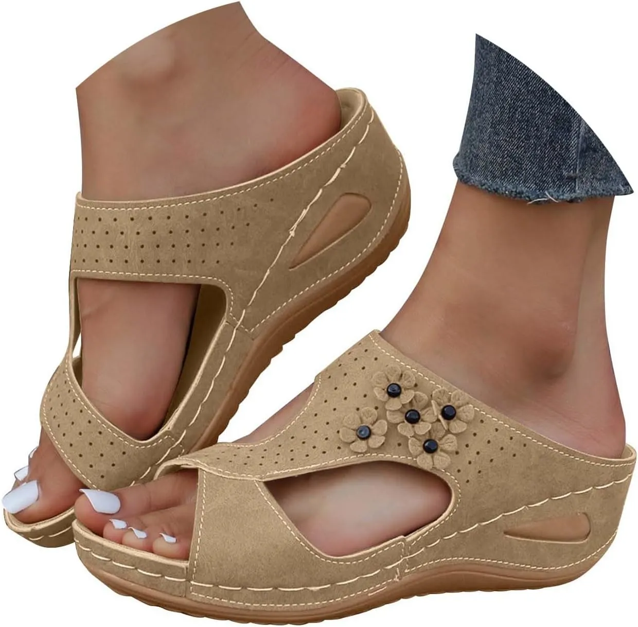 Eduavar Sandals for Women 2025 Slide Shoes Slip On Dressy Summer Open Toe Slippers Walking with Arch Support Beach Sandals