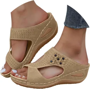Eduavar Sandals for Women 2025 Slide Shoes Slip On Dressy Summer Open Toe Slippers Walking with Arch Support Beach Sandals