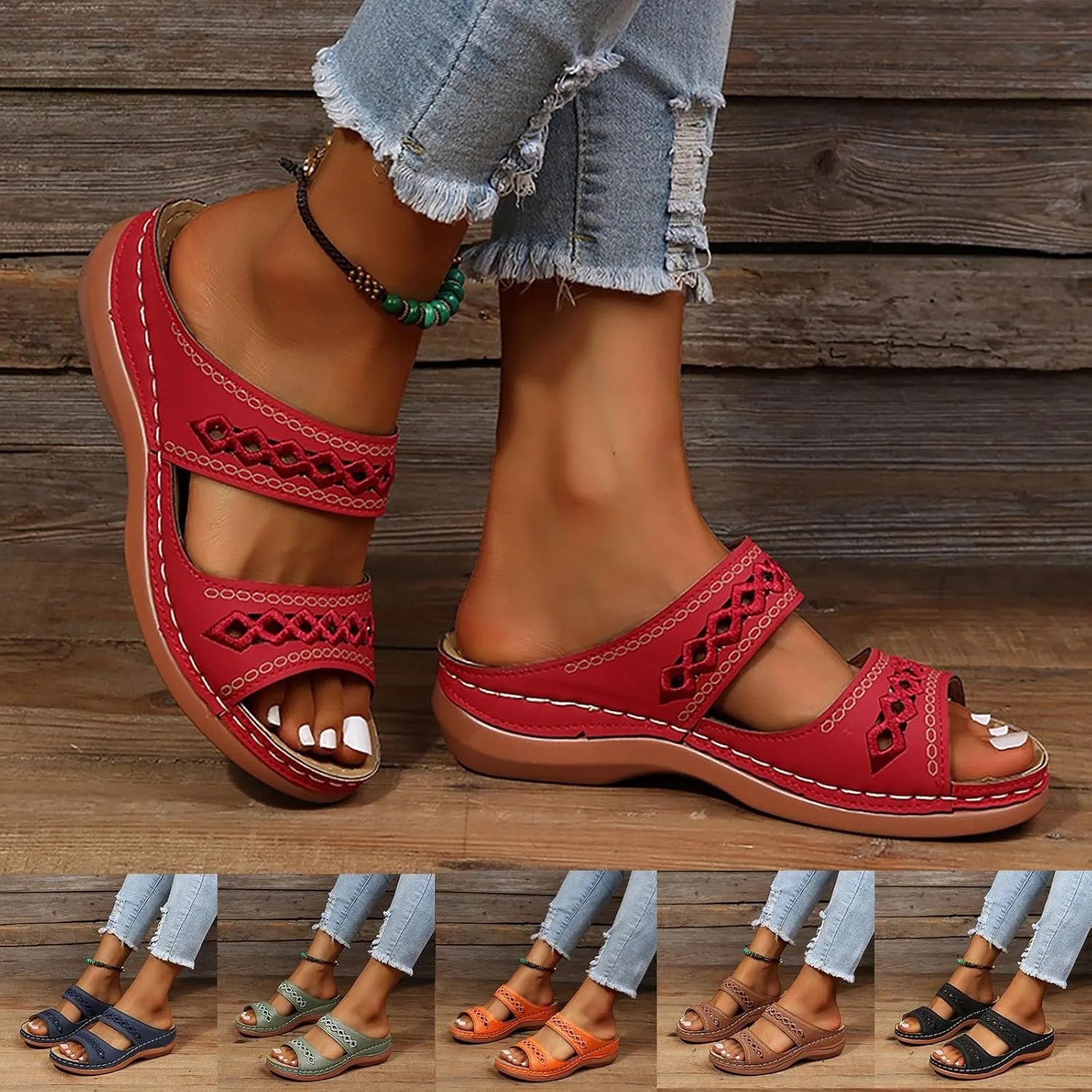 Eduavar Womens Sandals Summer Open Toe Platform Comfortable Orthopedic Slides with Arch Support Lightweight Non-Slip Slipper